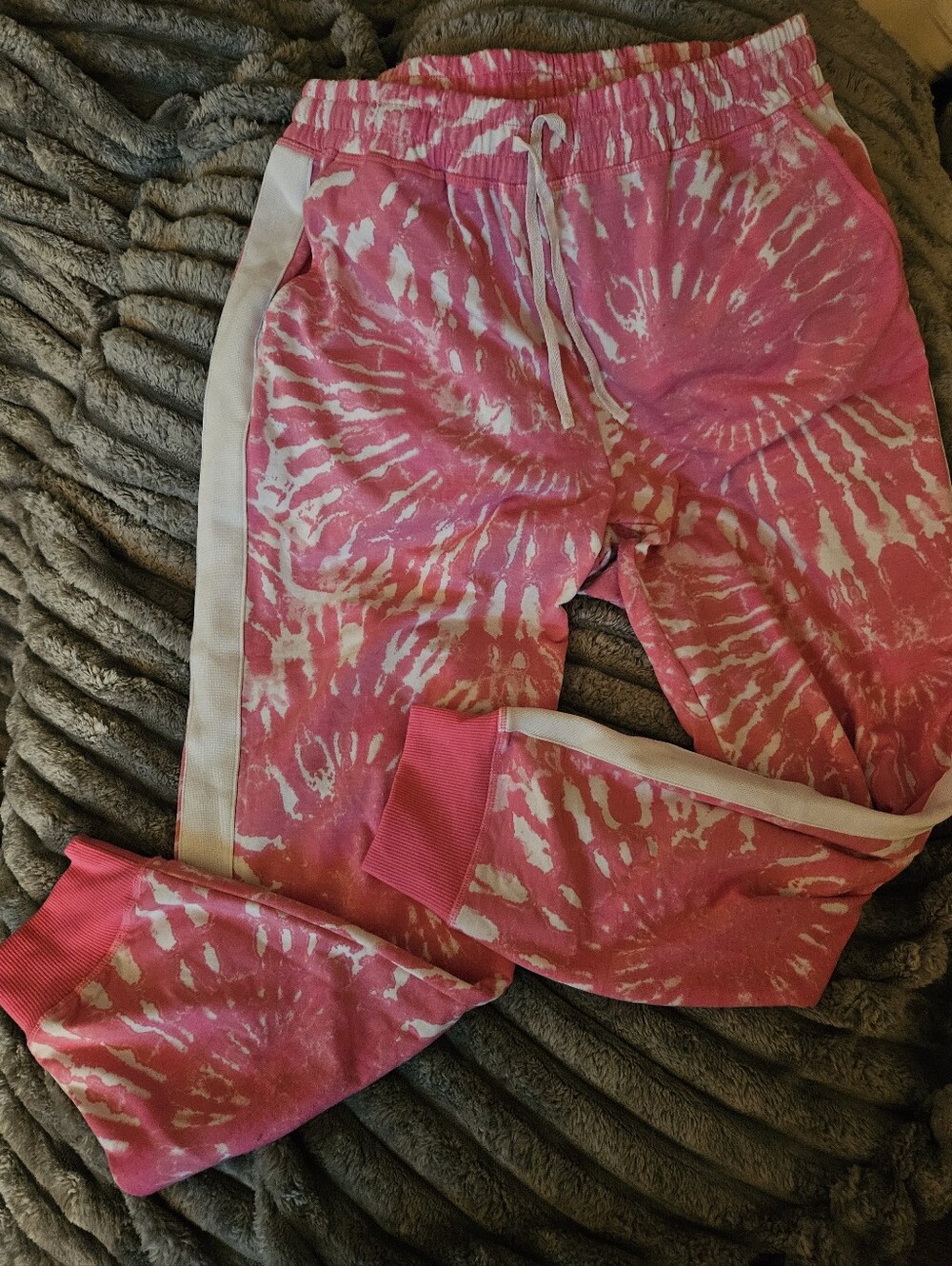 Lularoe Tie Dye Jax Joggers X Large Drawstring Side Stripe Pink White XL NWOT